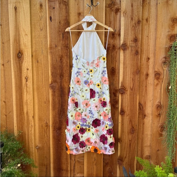 Ivory 3D Colorful Floral Embroidered Halter Midi Dress πΏ - Picture 10 of 13